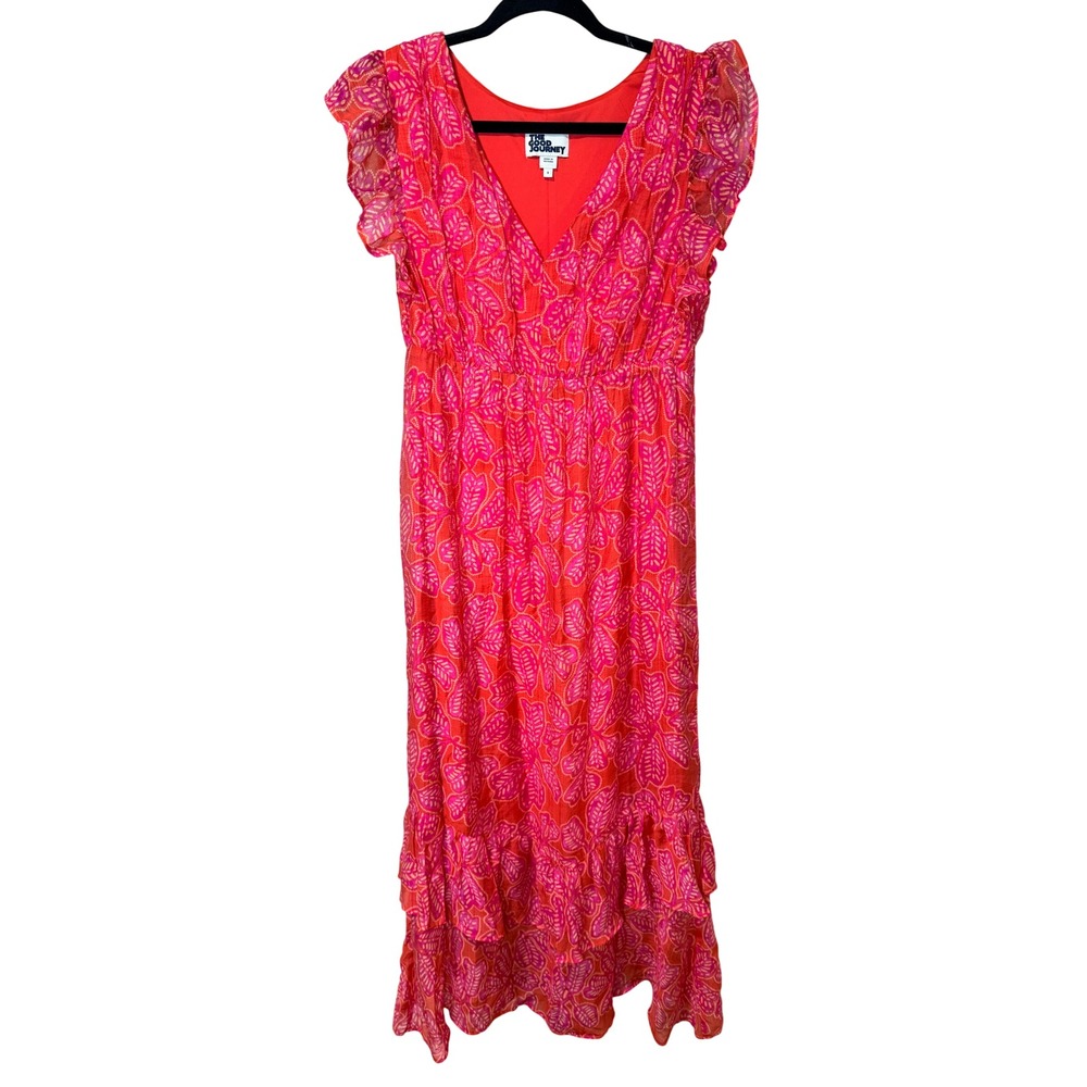 The Good Journey Ruffled Tiered Midi Dress Magenta Combo Pink Size 8 - Picture 2 of 10